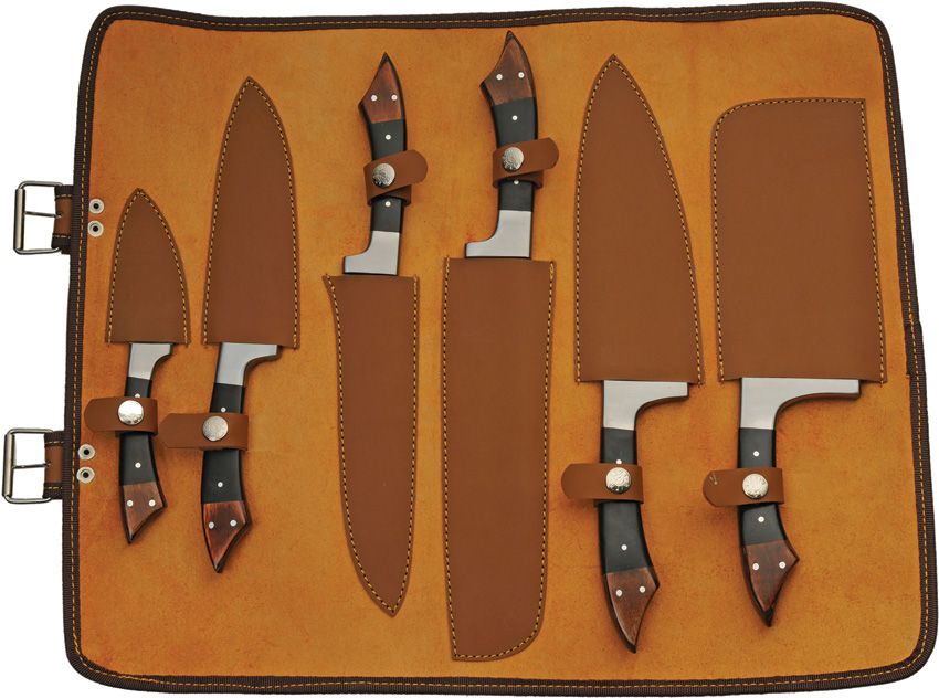 Damascus kitchen knife set (6 knives) with bag