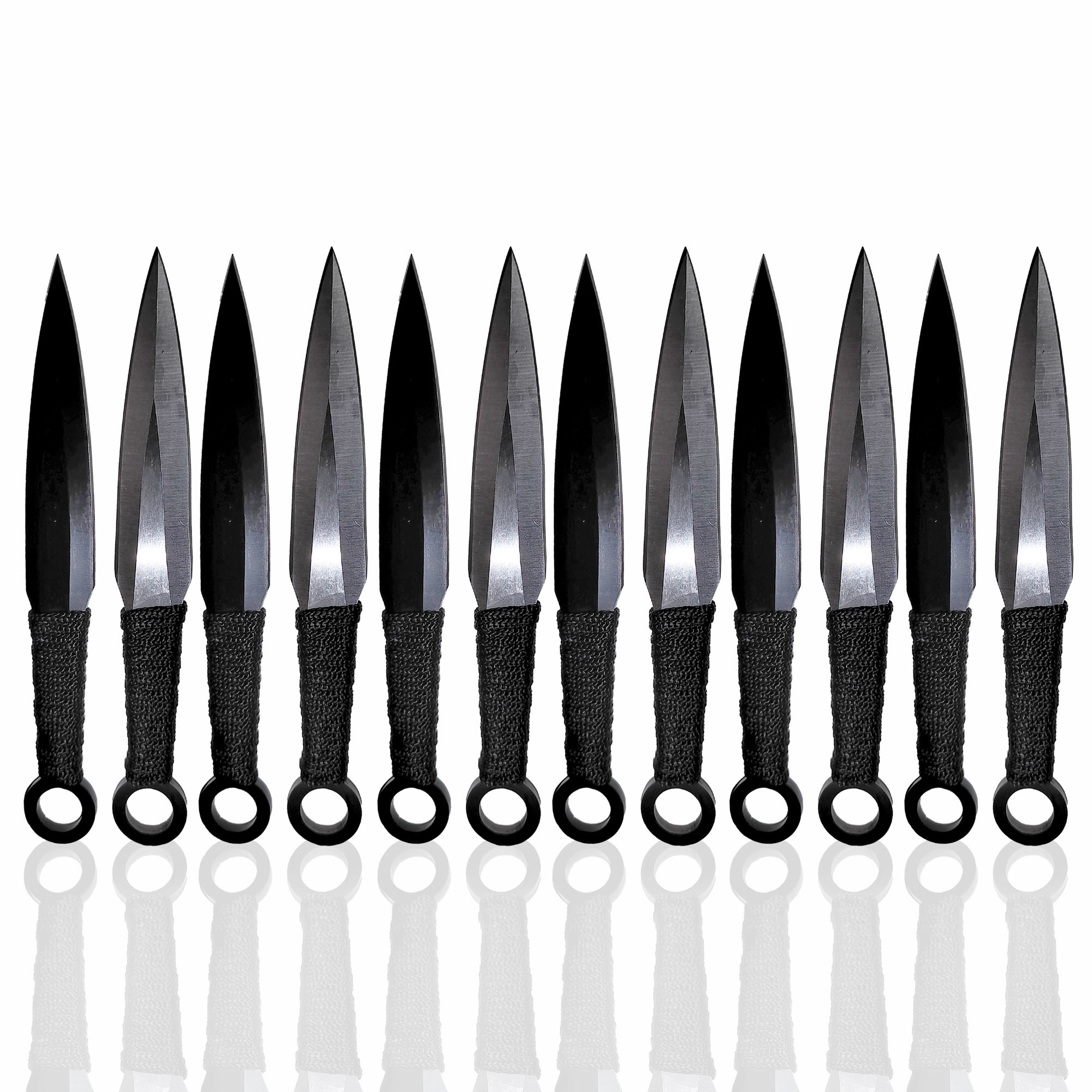 12 Black and Silver Throwing Knives with Sheath, Stainless Steel Kunai