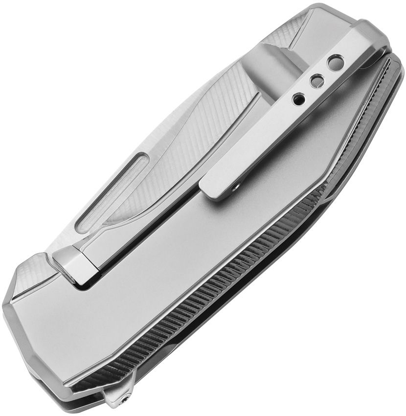 N.ONE, CPM-MagnaCut Satin Drop Point-Klinge, grauer Titangriff