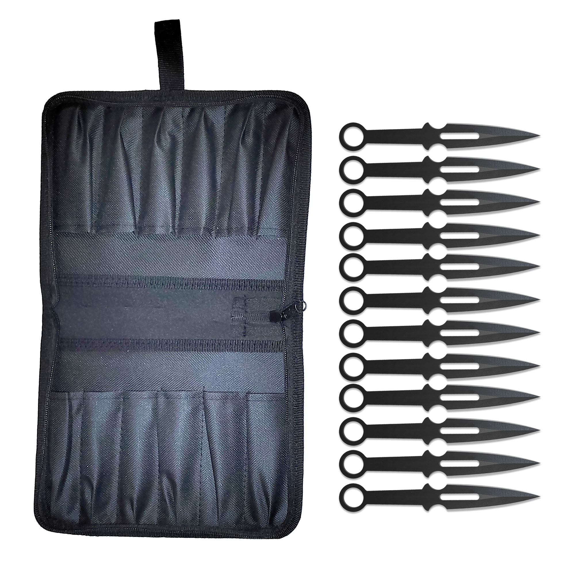 12 Black Throwing Knives with Sheath, Stainless Steel Kunai