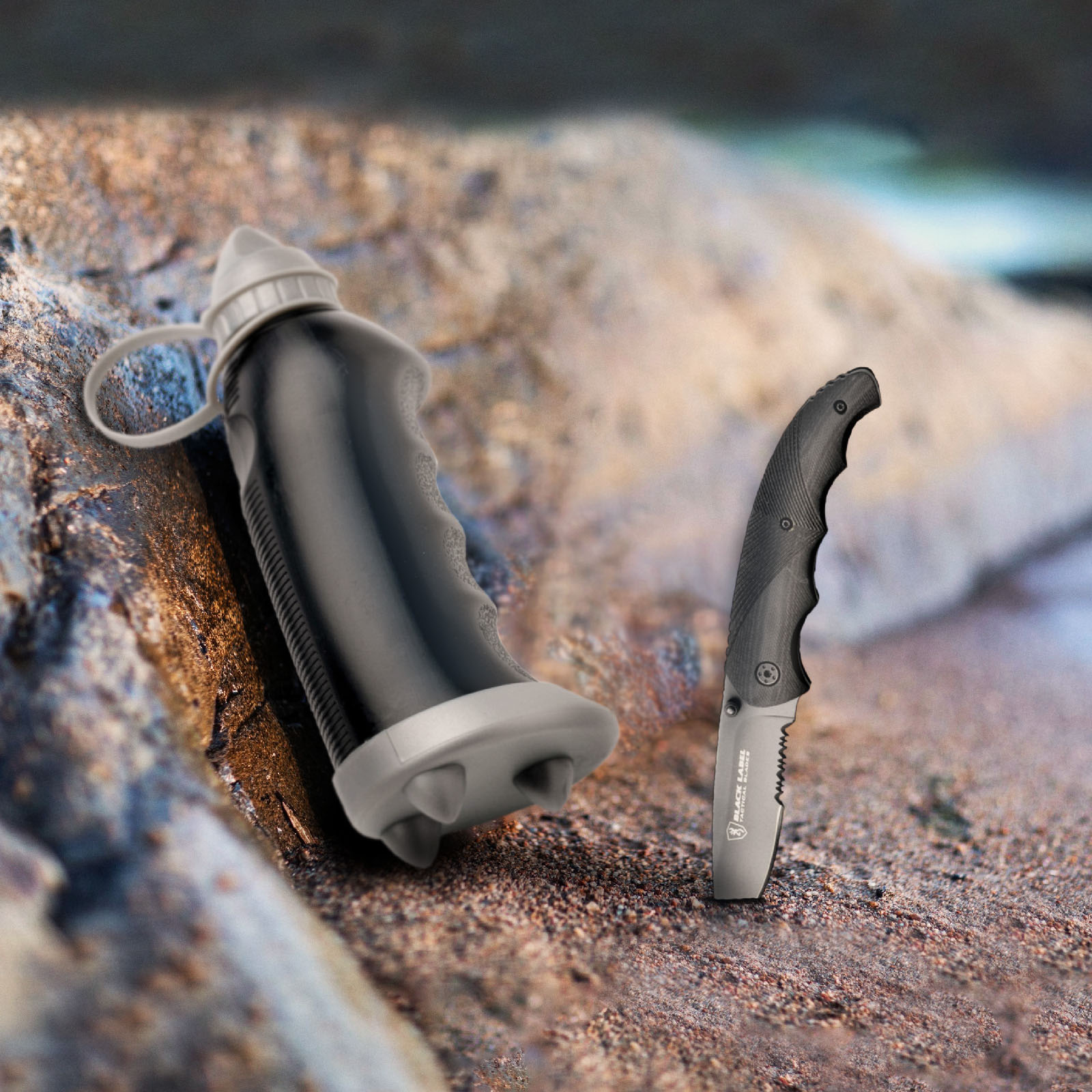 Aquaforce Tactical Set, Einhandmesser und Wasserflasche, perfekt für Survival und alle Outdooraktivitäten