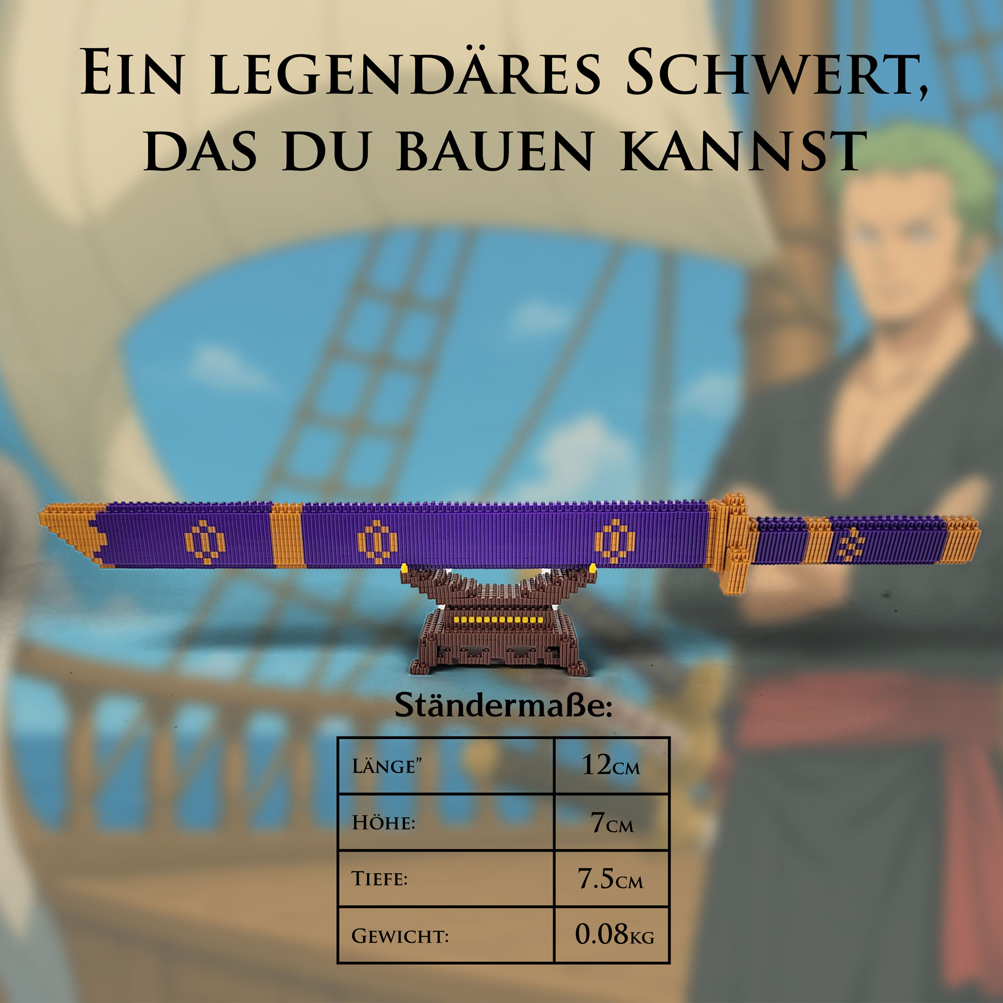 One Piece - Oden's Enma Schwert mit Scheide und Ständer, lila, Blockstein Version