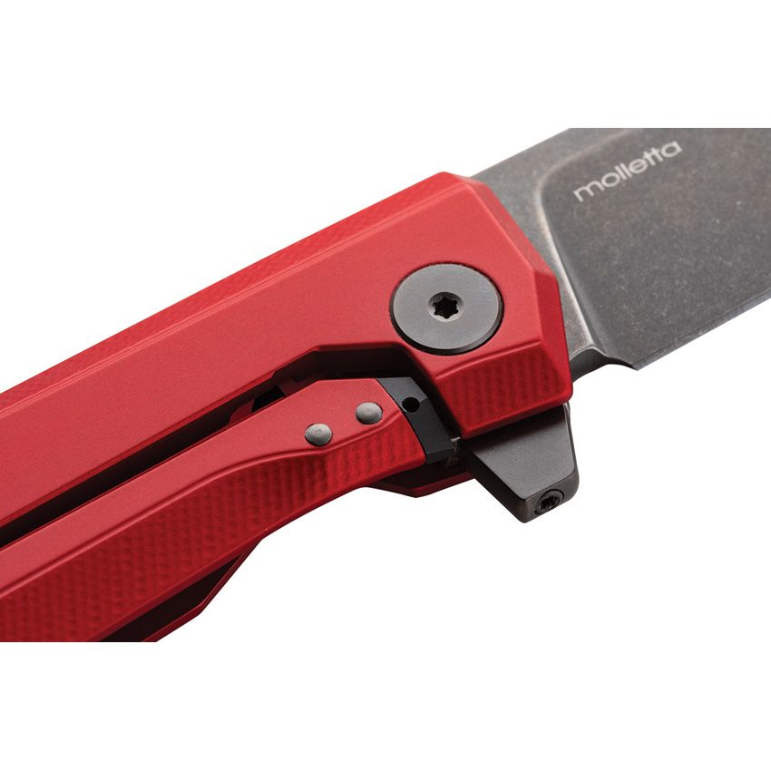 Myto, M390 Black PVD Stonewashed Blade, Red Aluminum Handle