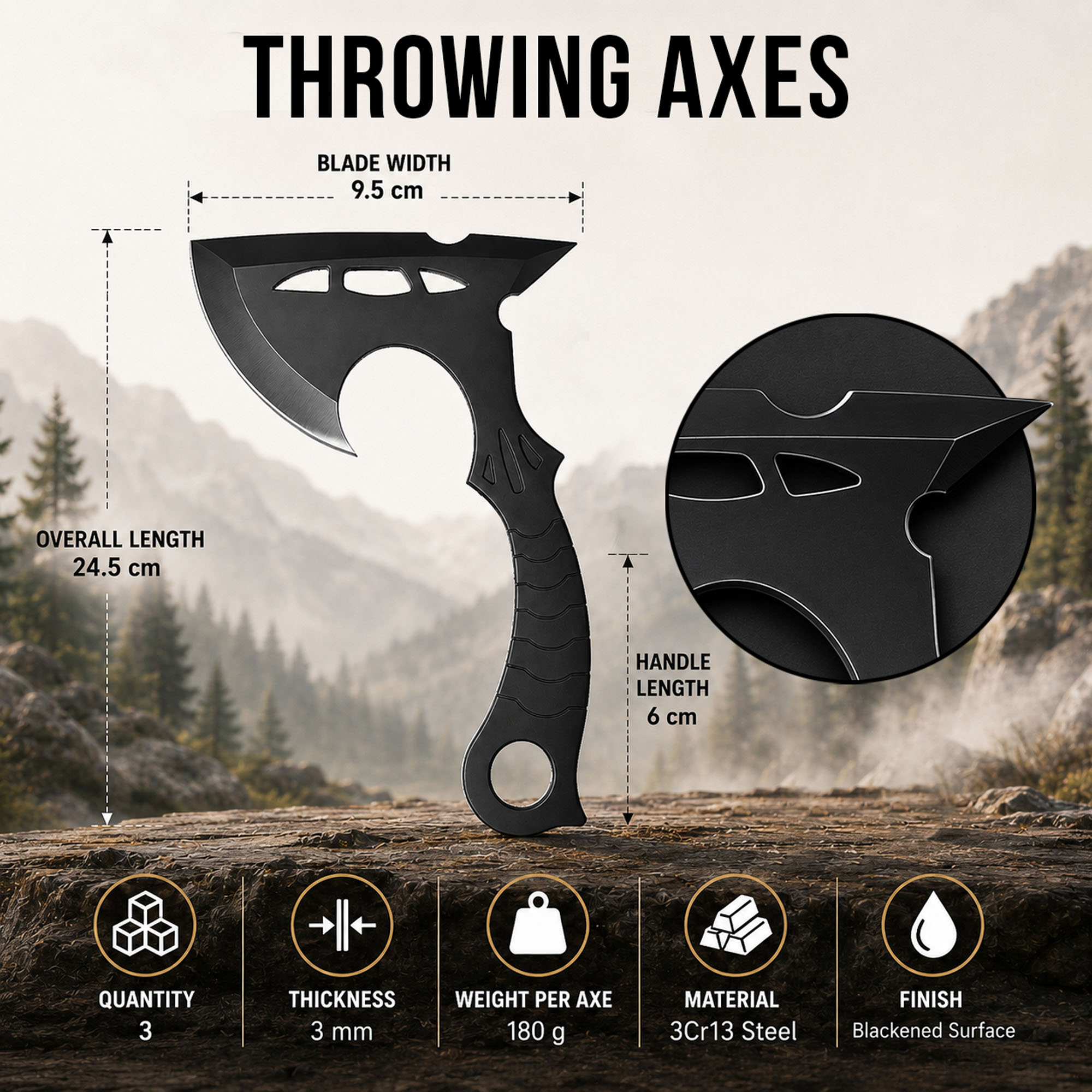 Throwing Set with Wooden Target – 3 Throwing Knives & 3 Throwing Axes