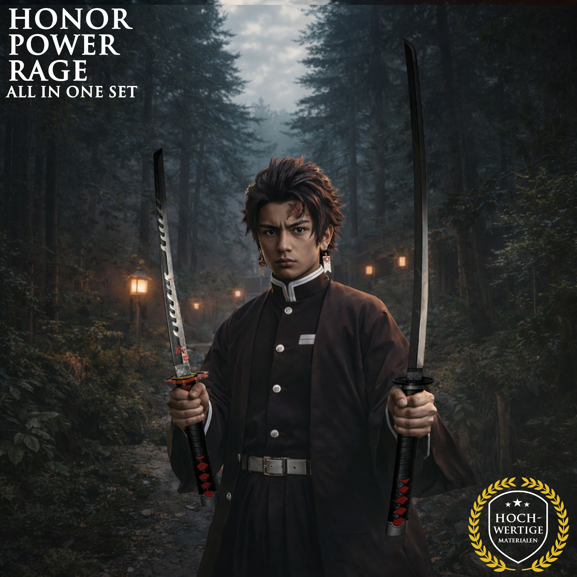 Demon Slayer Schwerter Set mit Ständer - Kamado Tanjirou, Fire Breath & Shinazugawa Sanemi