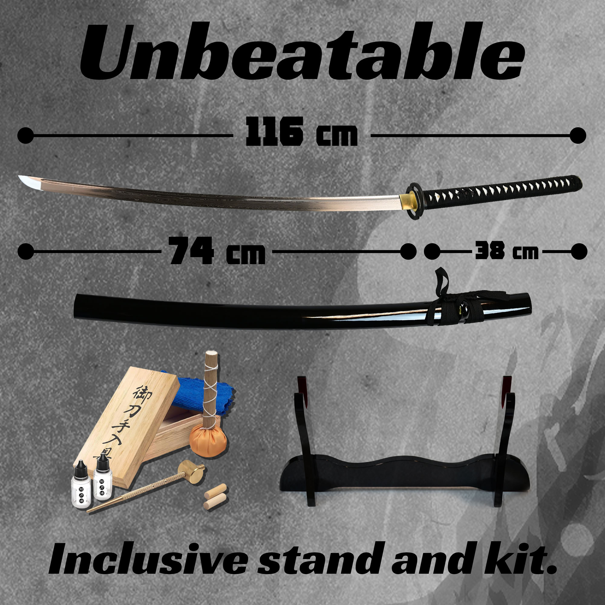 Miyamoto Musashi Katana, handgeschmiedet und gefaltet, Set