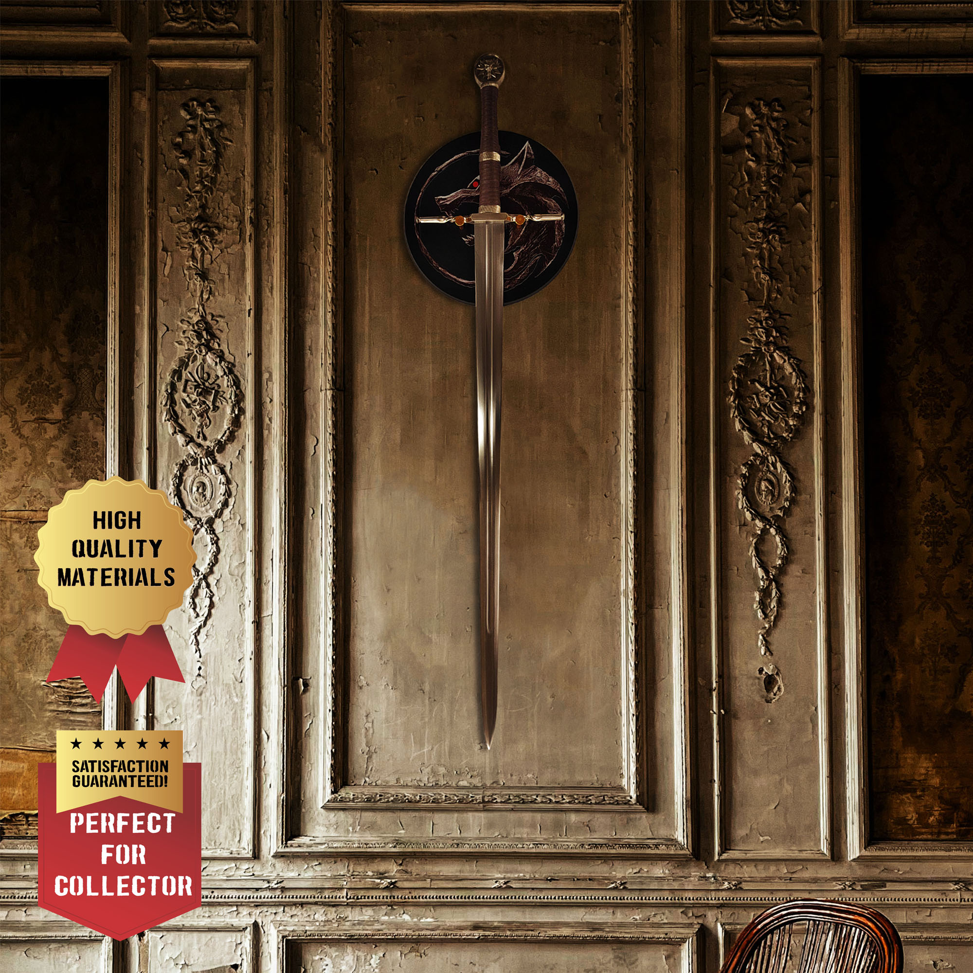 Witcher - Stahl Schwert mit Scheide + Wanddisplay