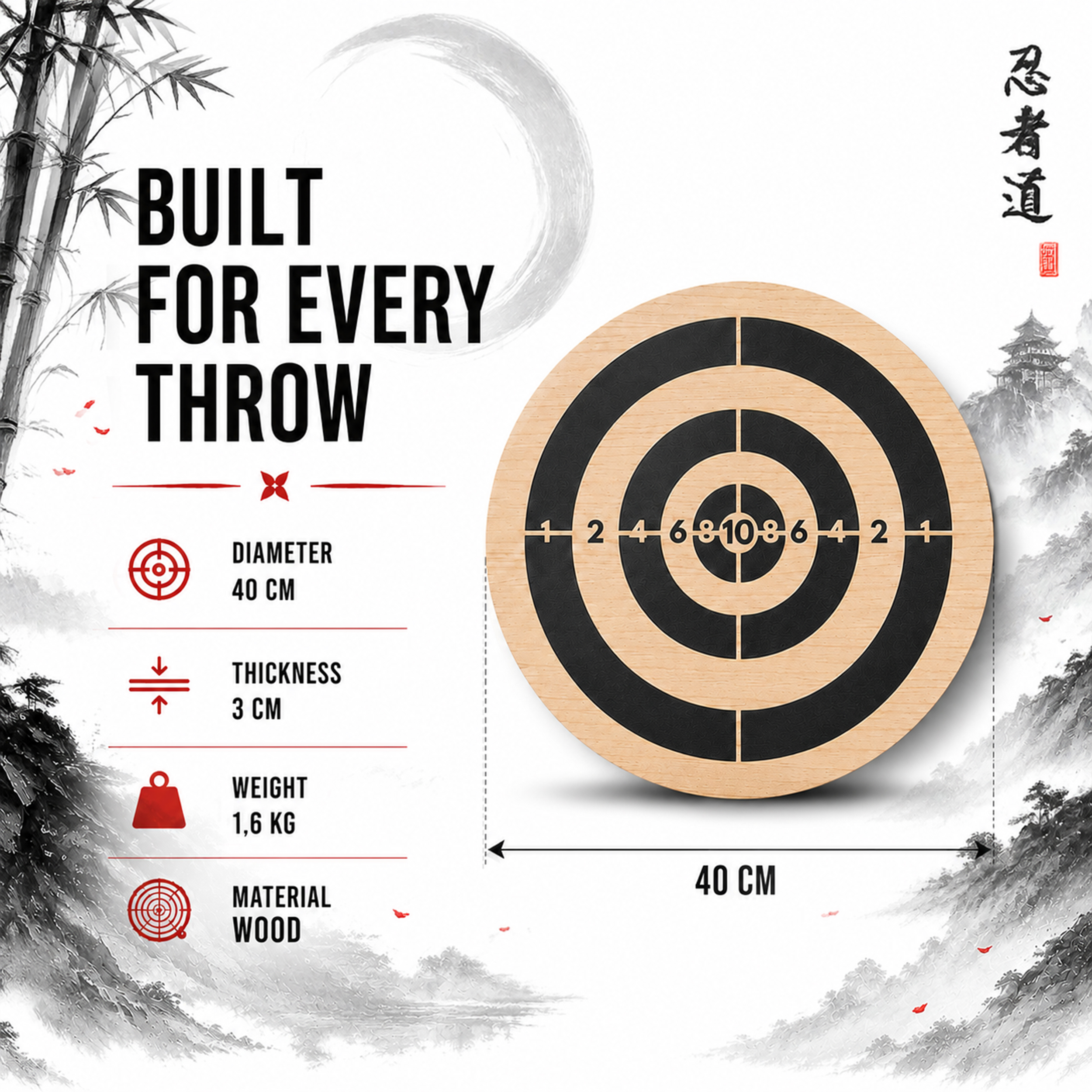 12 Black Throwing Knife with Wooden Target – Set