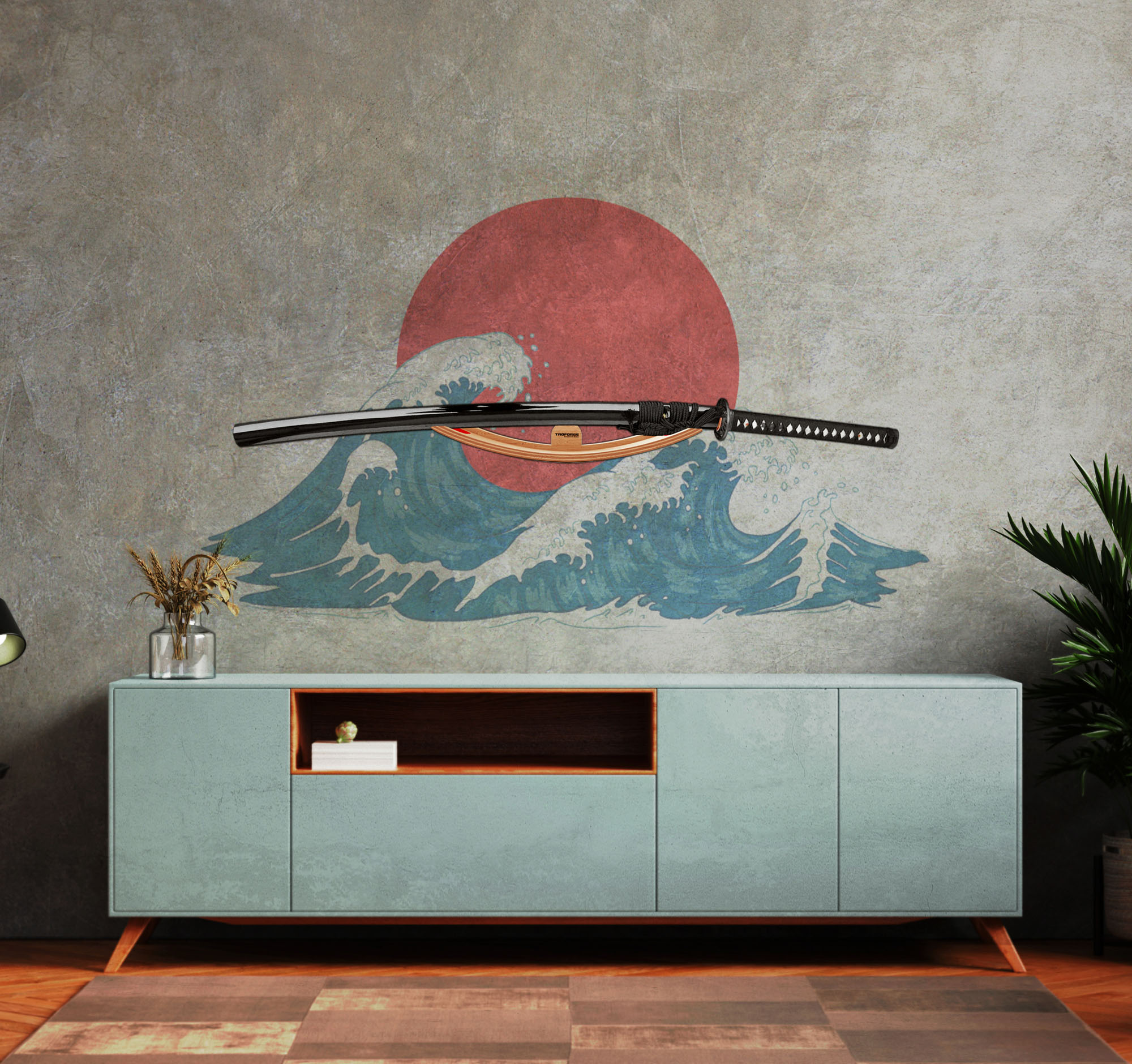 Design wall mount for a sword - natural wood