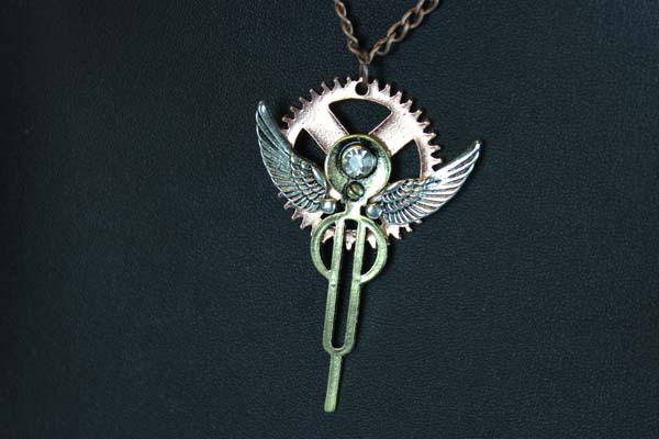 Steampunk Pendant with Necklace - sculpture with wings