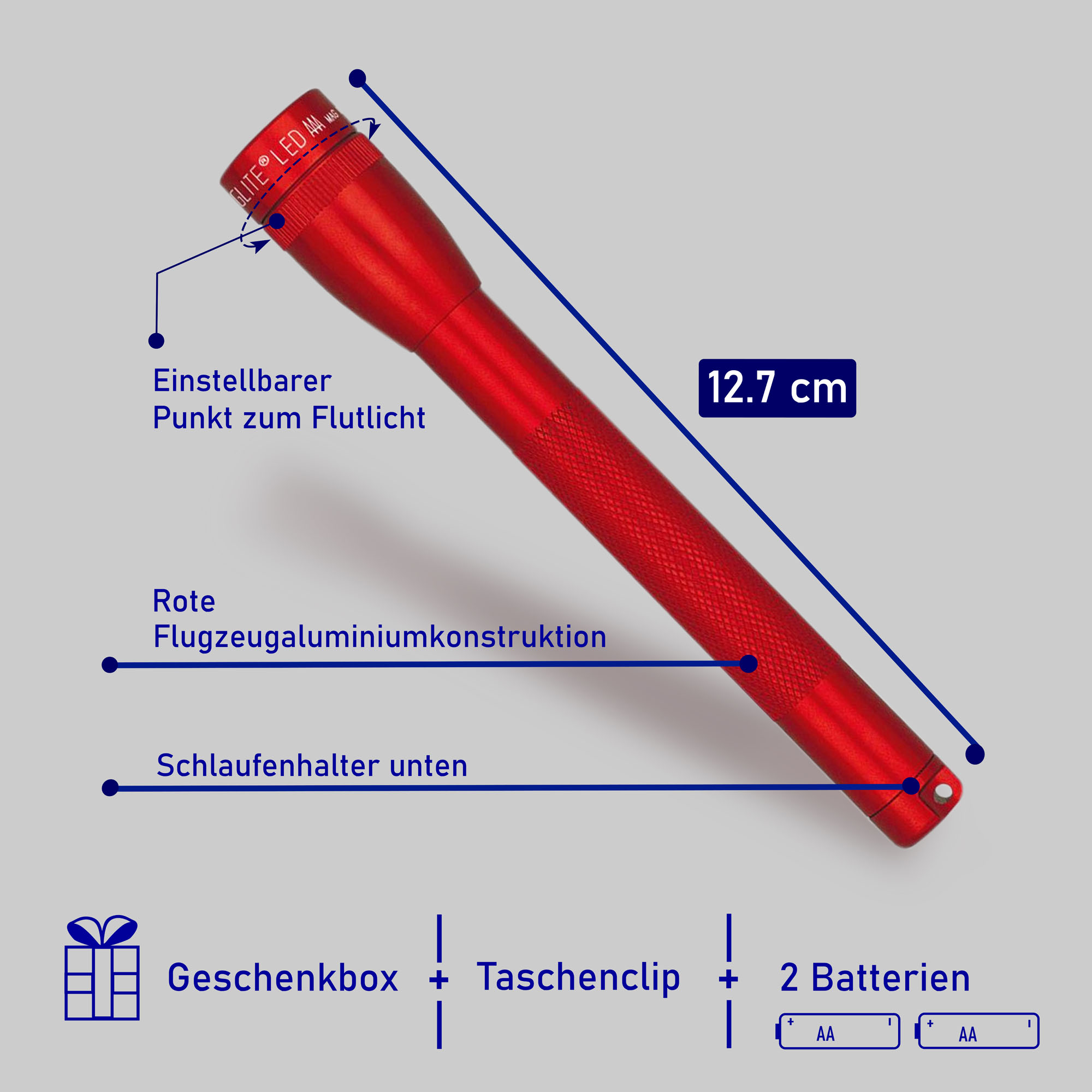 Mini Mag-Lite Two Taschenlampe, Aus strapazierfähigen Flugzeugaluminium