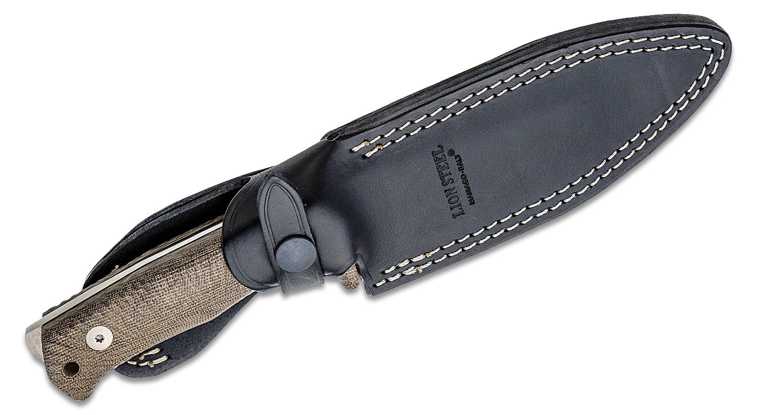 T5 CVG, Satin Niolox Blade, Single Piece Green Canvas Micarta Handle, Leather Sheath