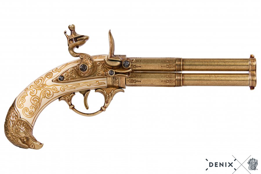 Flintlock pistol double barrel with eagle head handle, France 18. century