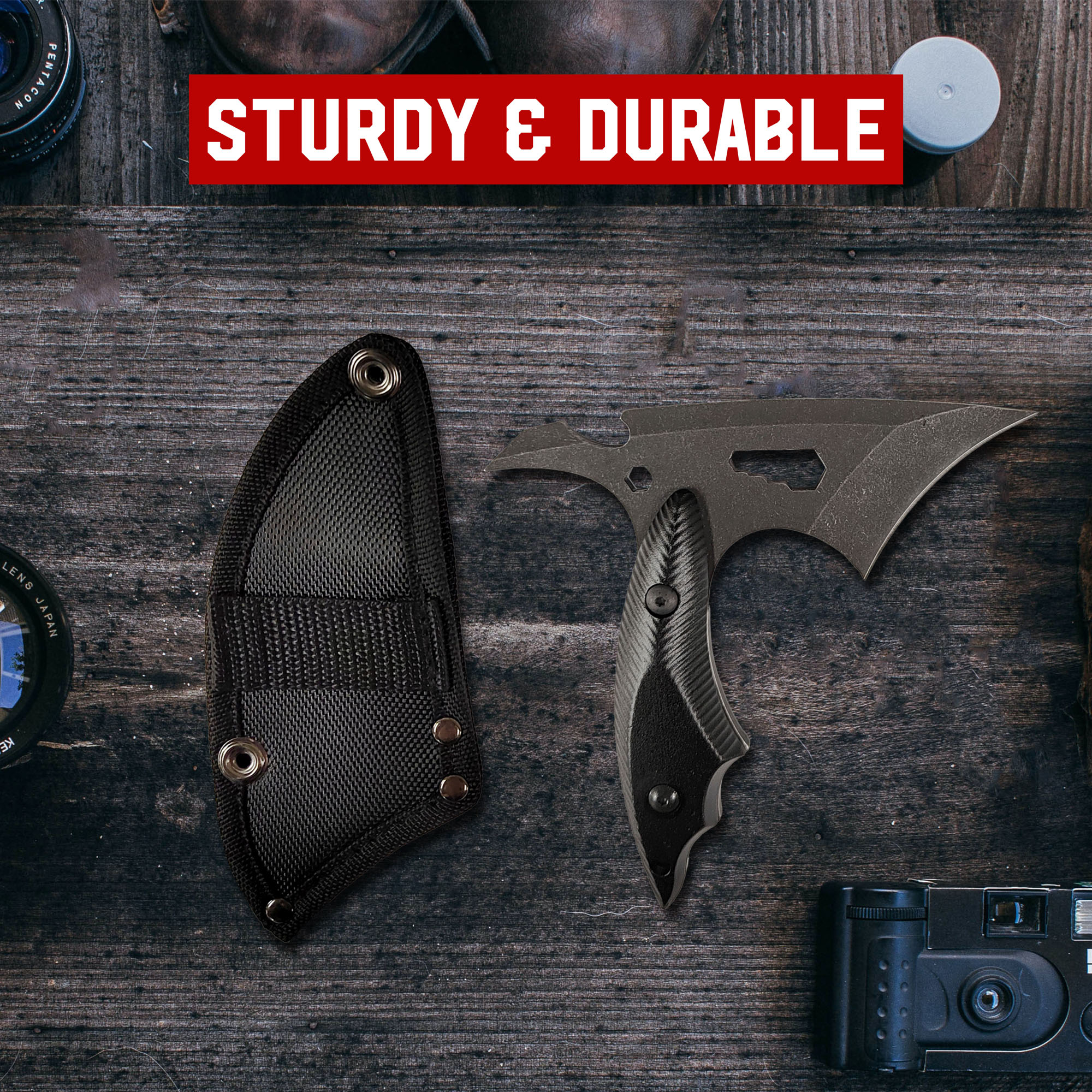 Camping Axe with Sheath, Black Blade