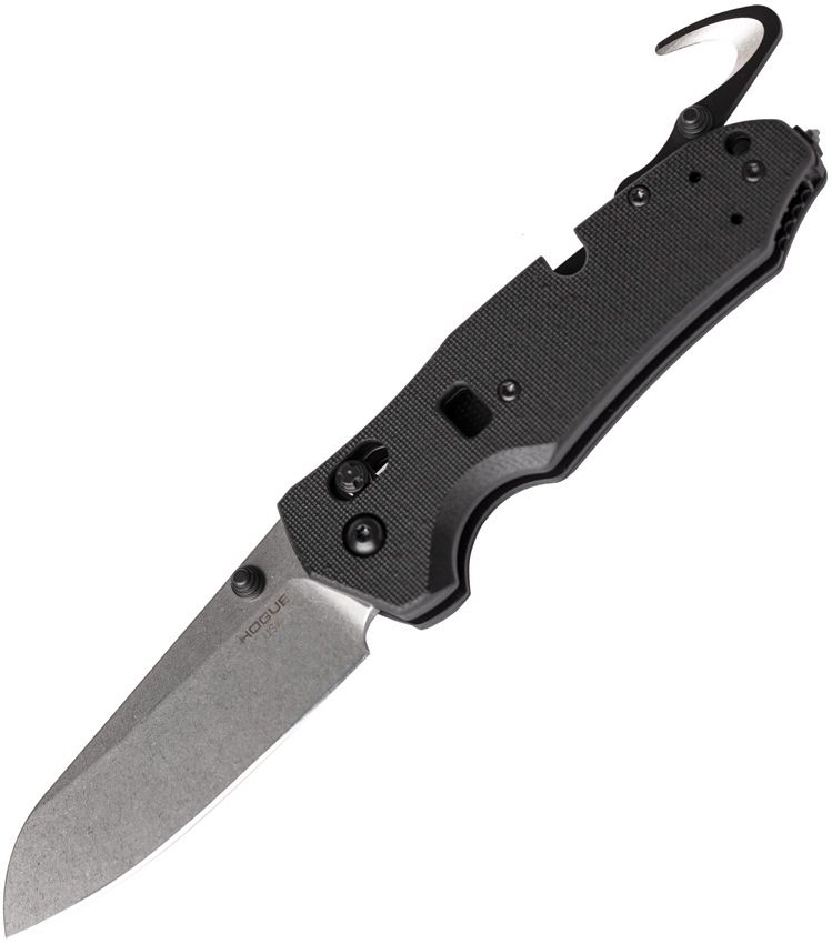 Trauma First Response Tool, Bohler N680 Stonewashed Sheepsfoot-Klinge, schwarzer G10-Griff