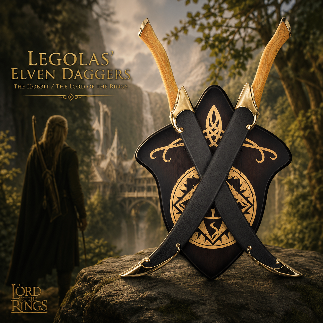 The Lord of the Rings: Legolas Elven Daggers – Twin Steel Replica Set with Scabbards & Wall Plaque