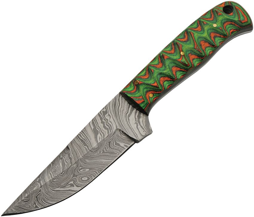 Damascus Hunting Knife, orange/green