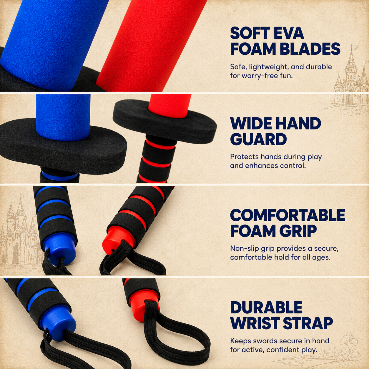 Kids Foam Fencing Swords (2-Pack, Red/Blue) – Safe Active Play & Energy Release Toy