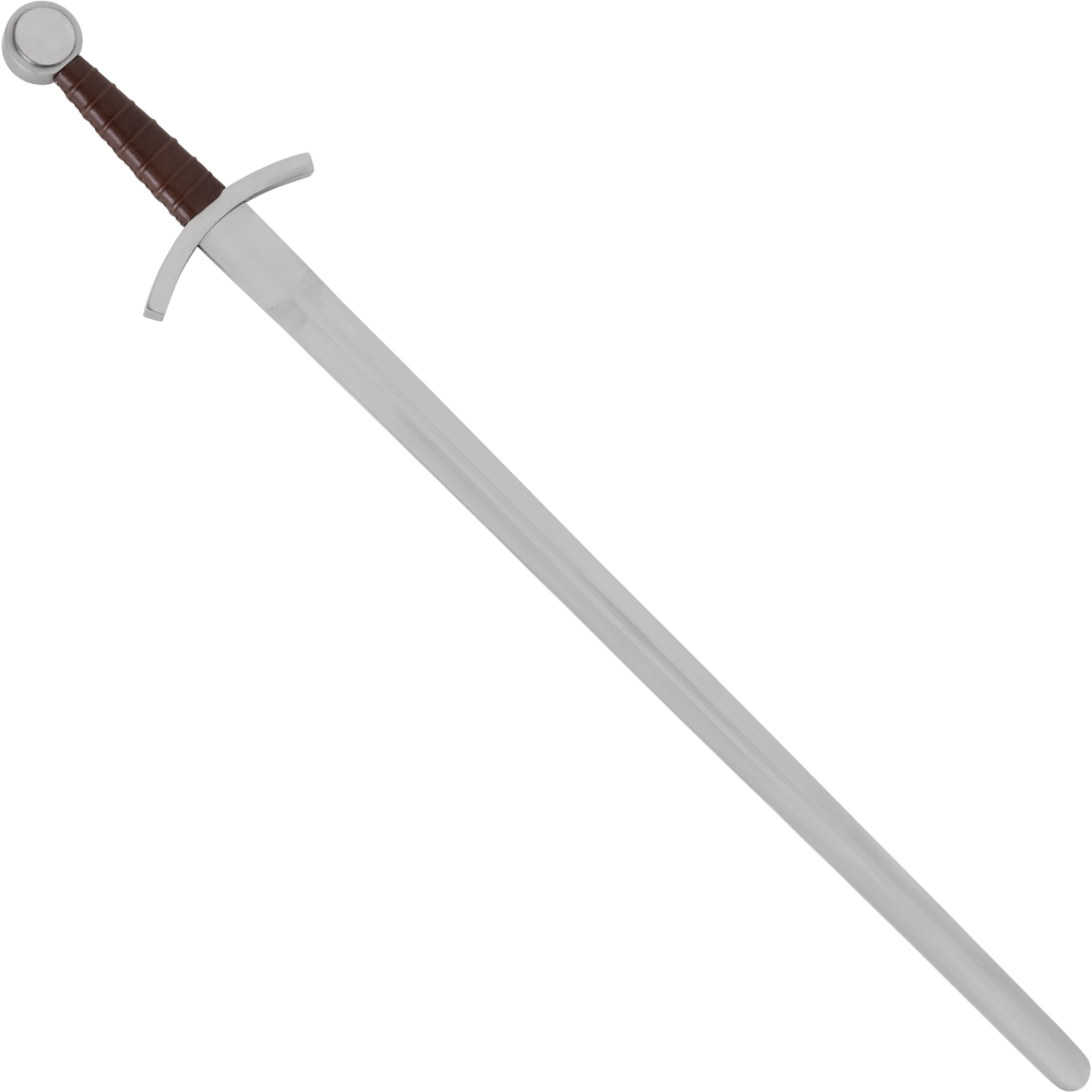 Disk sword with brown leather scabbard 