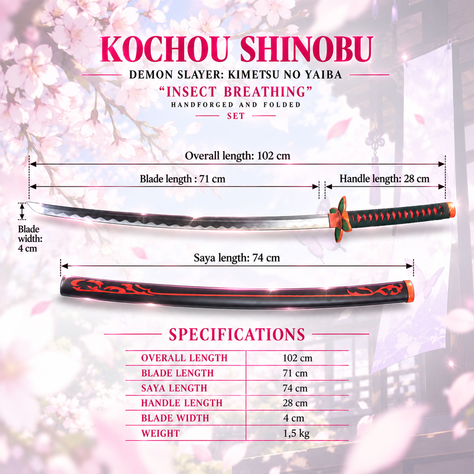 Demon Slayer: Kimetsu no Yaiba - Kochou Shinobu's Sword - handforged and folded, Set