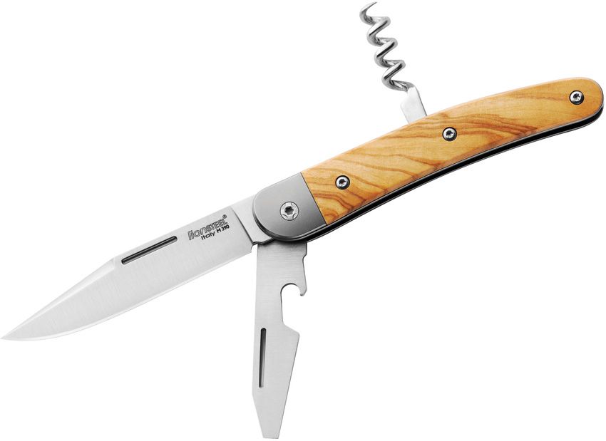 JK3, M390 Clip Point-Klinge, Flaschenöffner und Korkenzieher, Griff aus Olivenholz