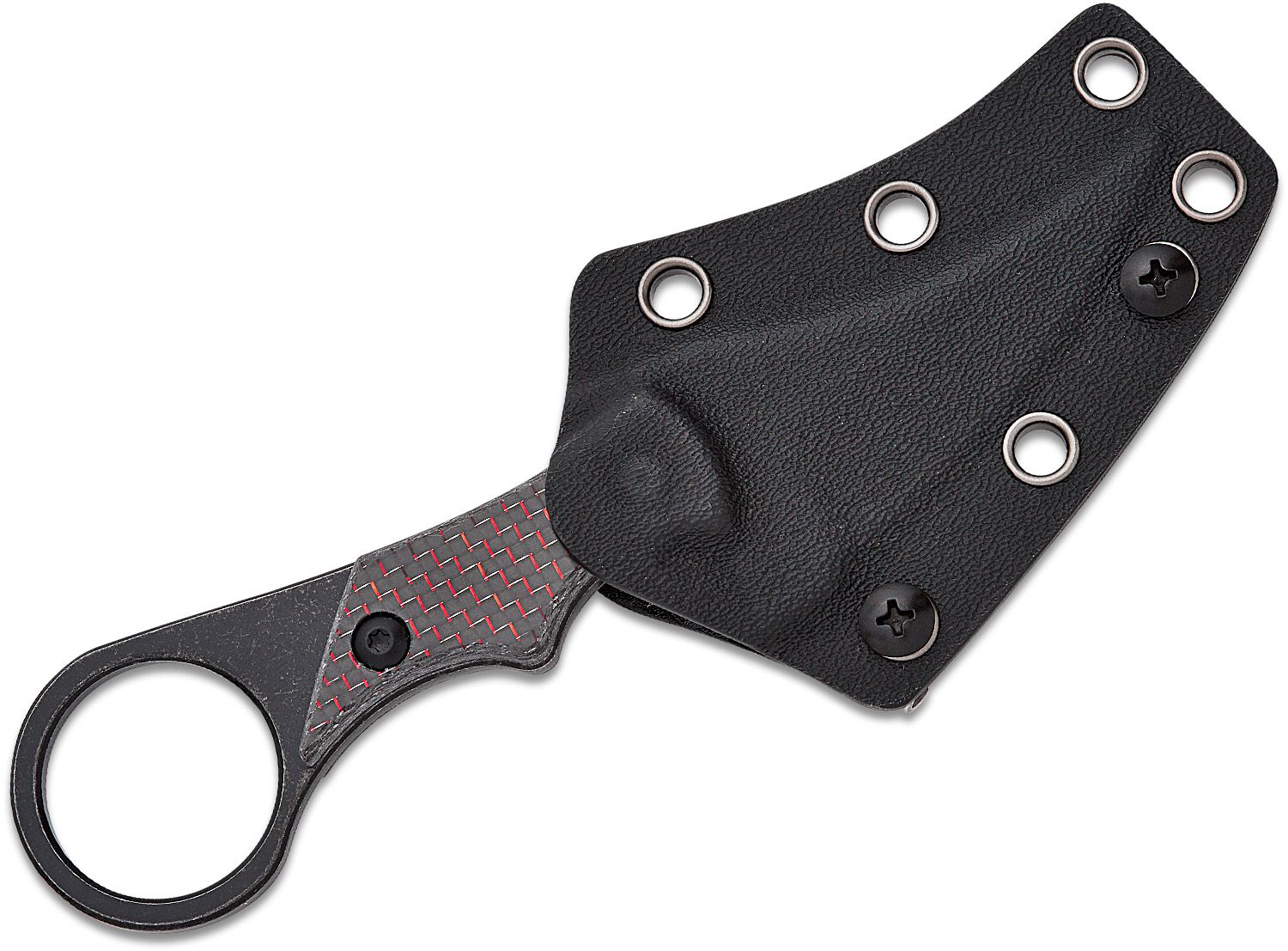 Sabot III, Black Stonewashed Blade, Red Twill Carbon Fiber Handle