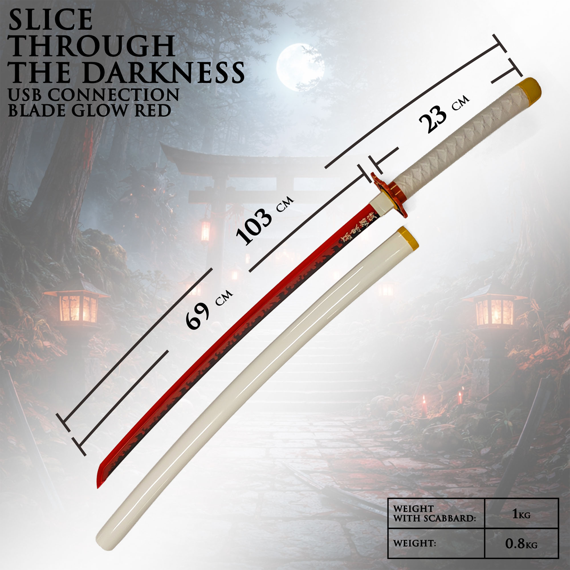 Demon Slayer Rengoku Kyoujurou Sword with Sheat (steel blade with LED luminous blade edge)