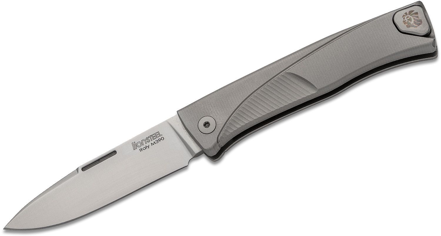 Thrill, M390 Satin Blade, Gray Titanium Handle