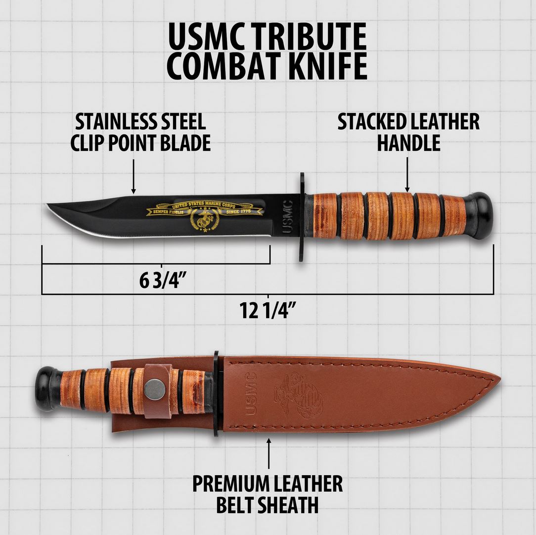 USMC Tribute Combat Knife - Black and Gold