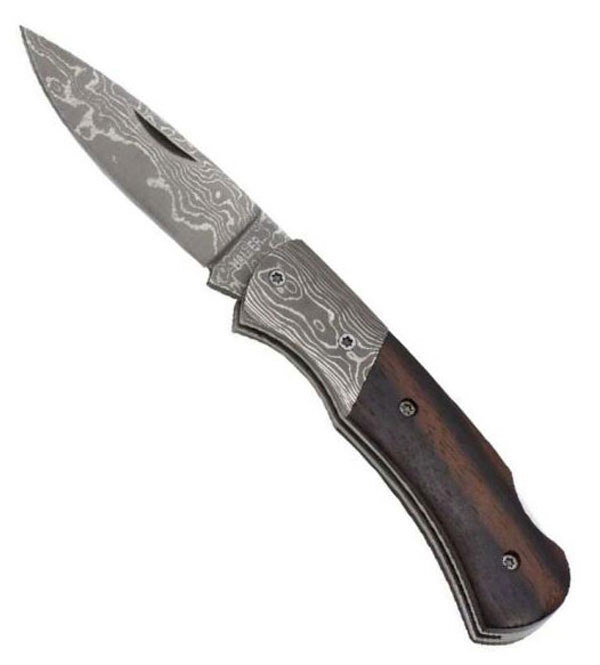 Damascus Pocket Knife with Ebony Handle, 5 cm