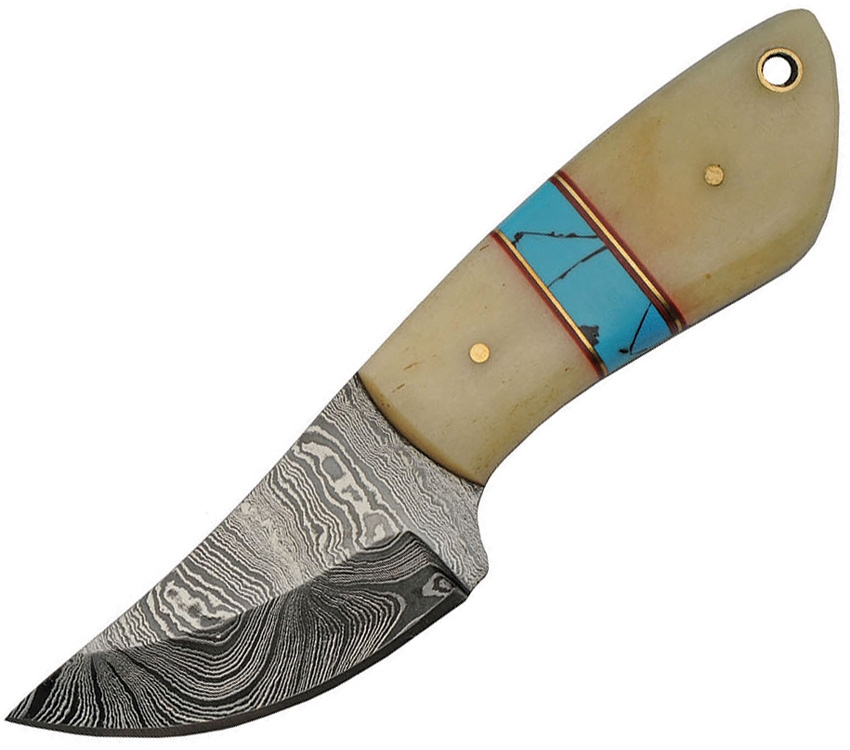 Damascus Knife, Fixed Blade, Bone Handle