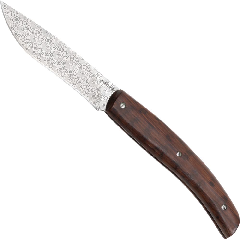Damascus pocket knife with snakewood handle