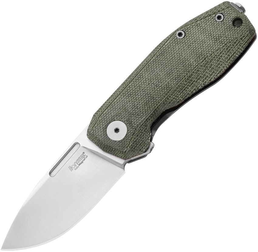 Nano Knife, CPM-MagnaCut Satin Drop Point Blade, Green canvas micarta handle