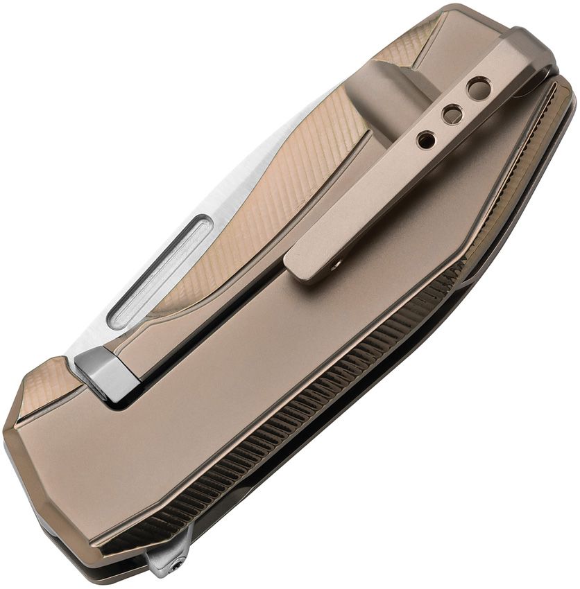N.ONE, CPM-MagnaCut Satin Drop Point Blade, Bronze Titanium Handle