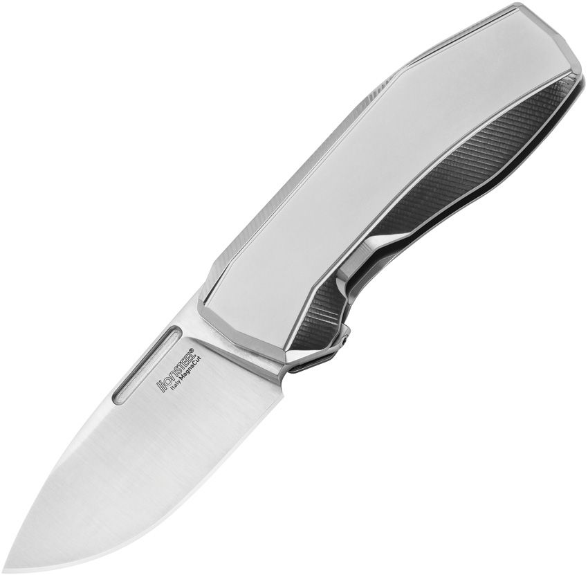 N.ONE, CPM-MagnaCut Satin Drop Point Blade, Gray Titanium Handle