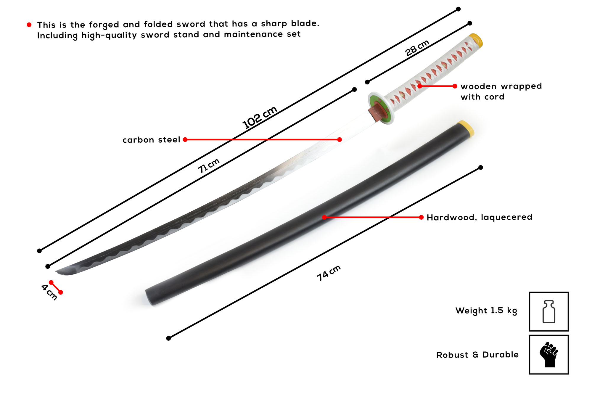 Demon Slayer: Kimetsu no Yaiba - Tsuyuri Kanawo's Sword - handforged and folded, Set