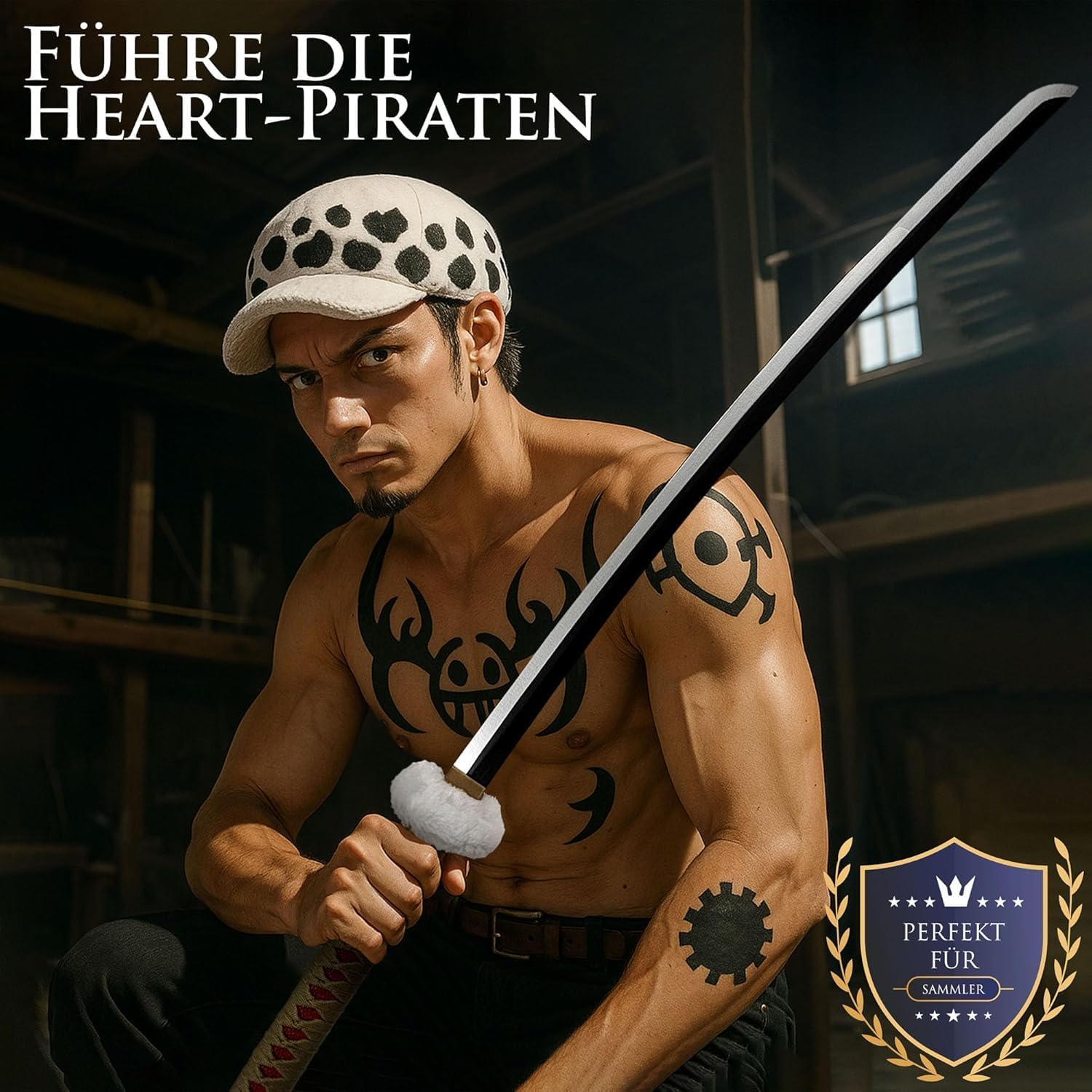 One Piece - Trafalgar Law Schwert brauner Griff aus Holz mit Scheide und Ständer 