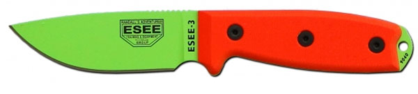 Esee Model 3 Standard Edge, venom green blade, orange G10 handle