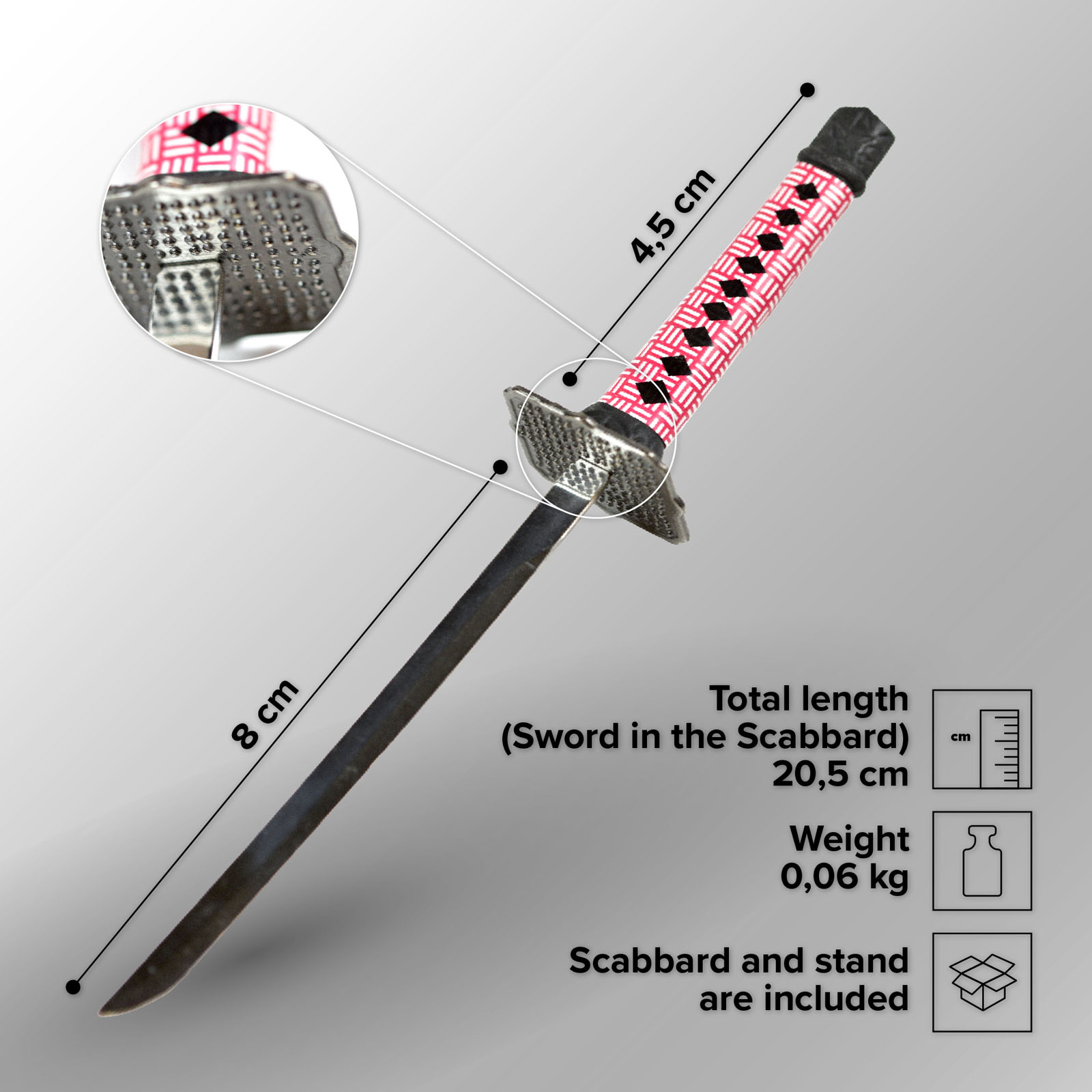 Katana mit Scheide und Ständer - Brieföffnerversion