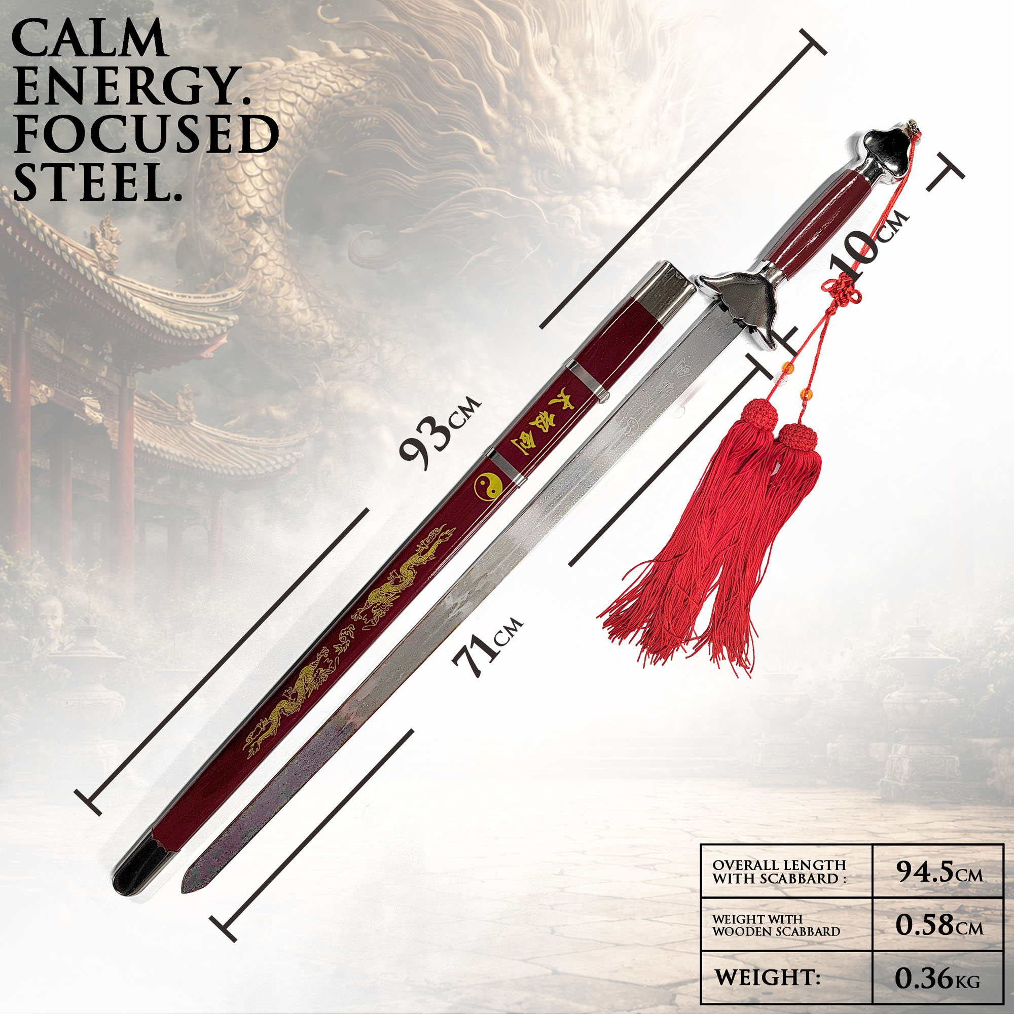 Tai Chi sword with flexible blade – 71 cm blade length including bag