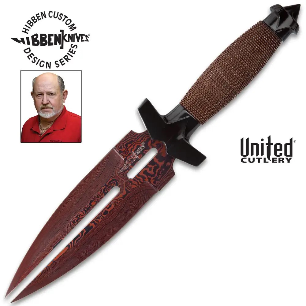 Hibben HellFyre Double Shadow Messer mit Scheide - Damast Stahlklinge 