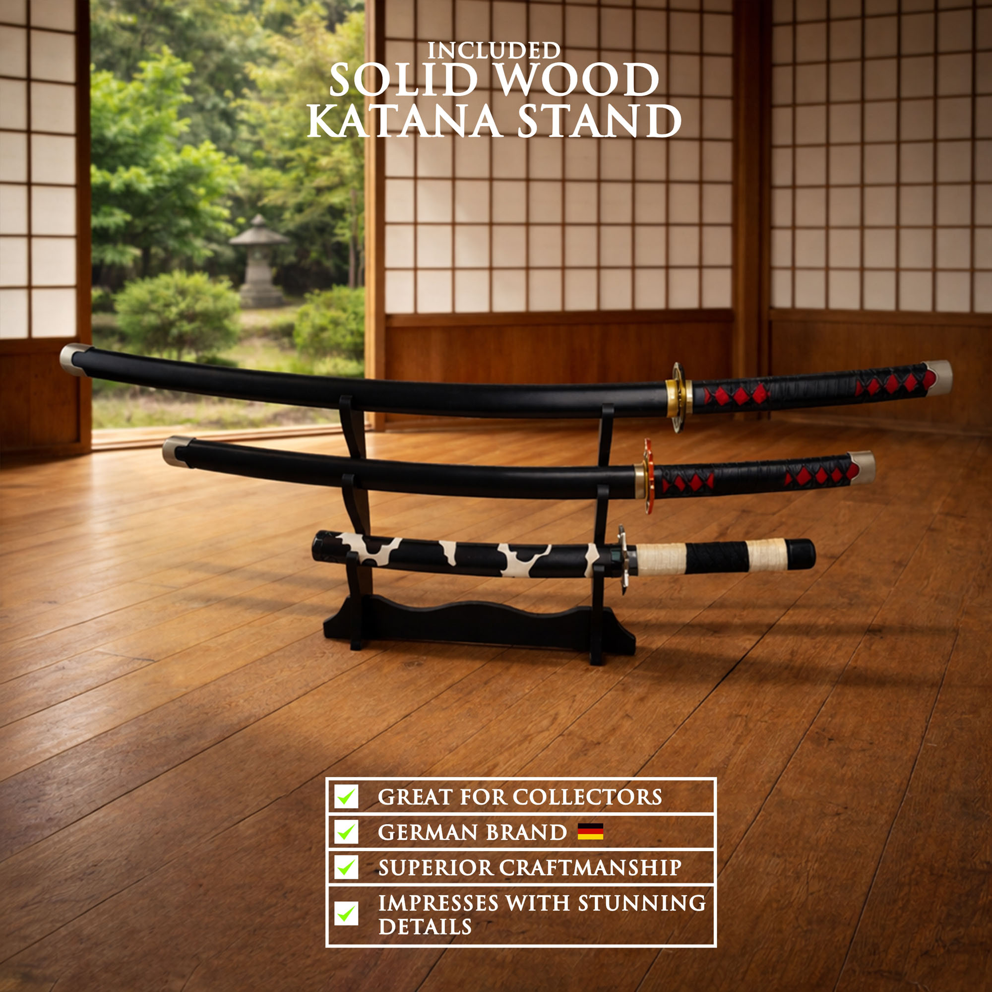 Demon Slayer Schwerter Set mit Ständer - Kamado Tanjirou, Fire Breath & Shinazugawa Sanemi