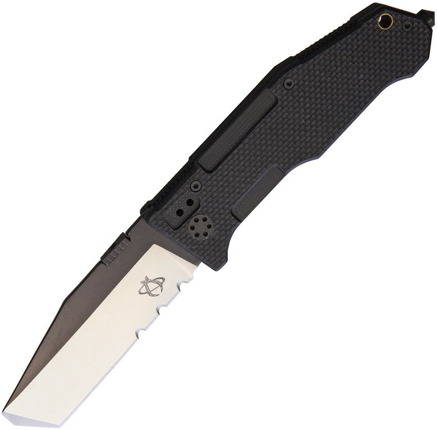 Mantis Folding Pry II, black part serrated blade, black handle