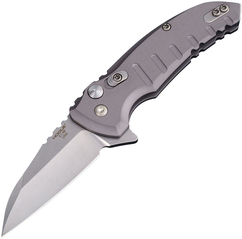 X1-Microflip, CPM-154 Stonewashed Plain Wharncliffe Blade, Gray Aluminum Handle