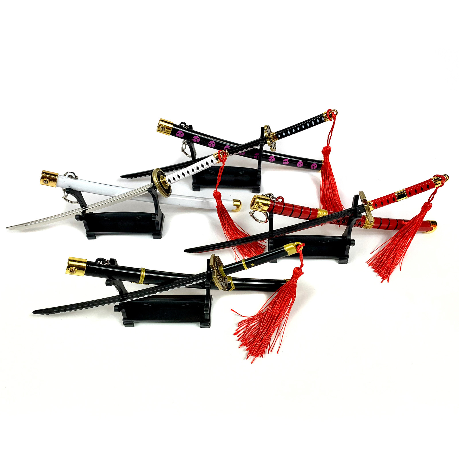 One-Piece-Schwert– Roronoa Zorro Set aus 4 Katanas, Samuraikatana-Brieföffner mit Scheide & Ständer