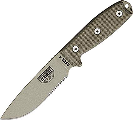 Esee Model 4 Part Serrated with sheath, OD green handle