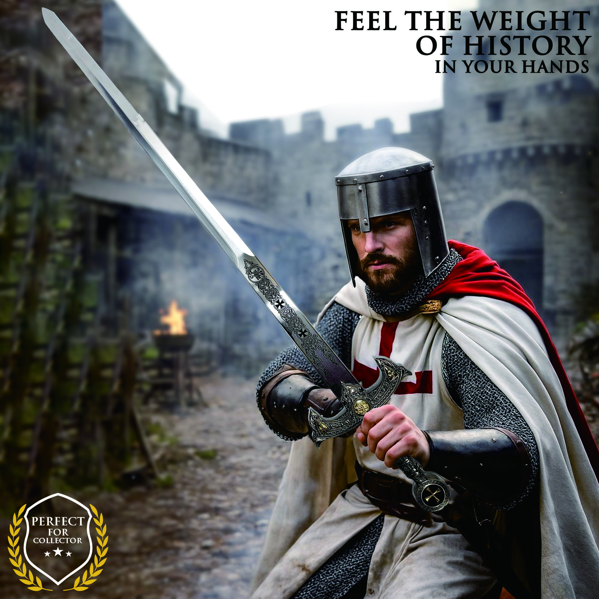 Knights Templar Greatsword – Massive Replica with Wall Mount