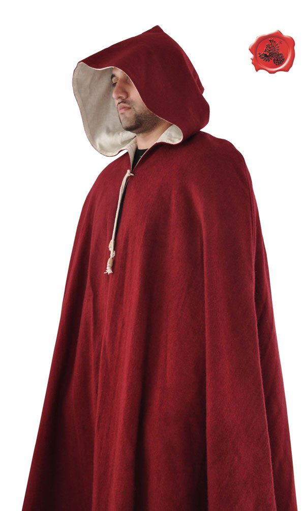 Medieval Wollen Cloak, Maroon Red