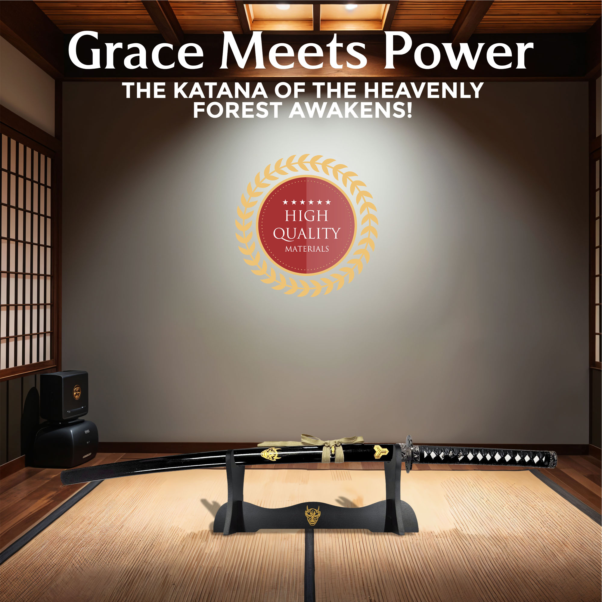 Katana des Himmlischen Waldes mit Ständer