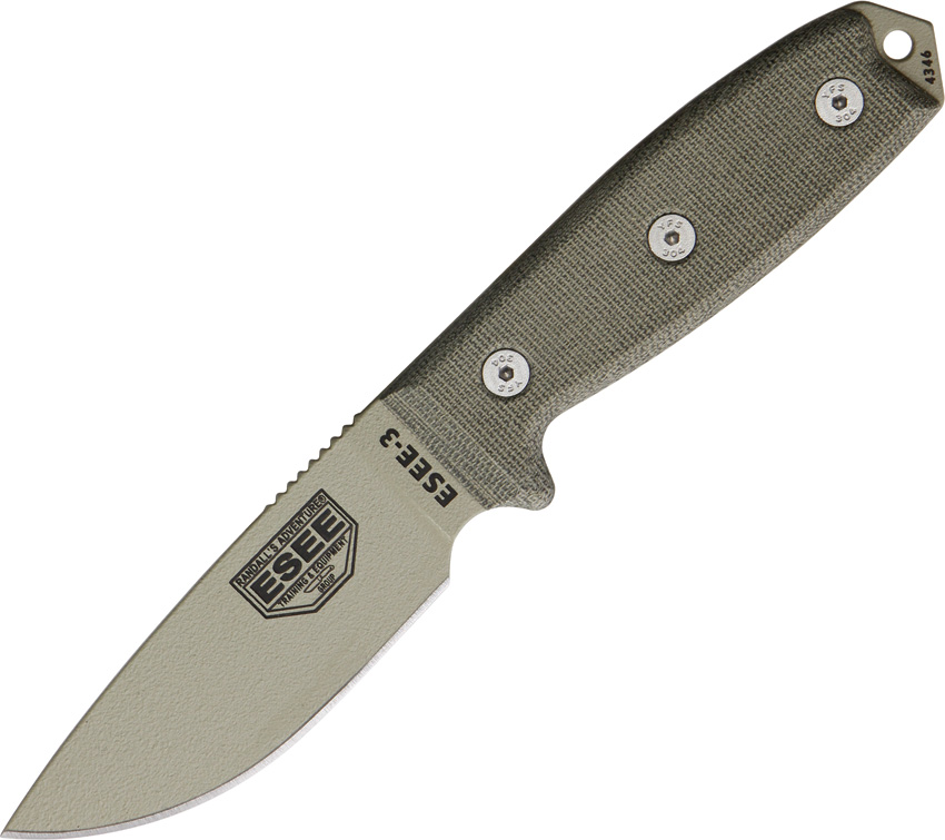 Esee Modell 3, glatte Schneide mit Scheide, beige Klinge